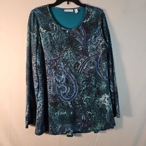 Susan Graver Printed Sweater Knit Peplum Tunic With Lurex